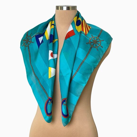 Womens Fashion Neck Scarf Signal Nautical Flags Sailing Blue Square 30x30 - Picture 4 of 10